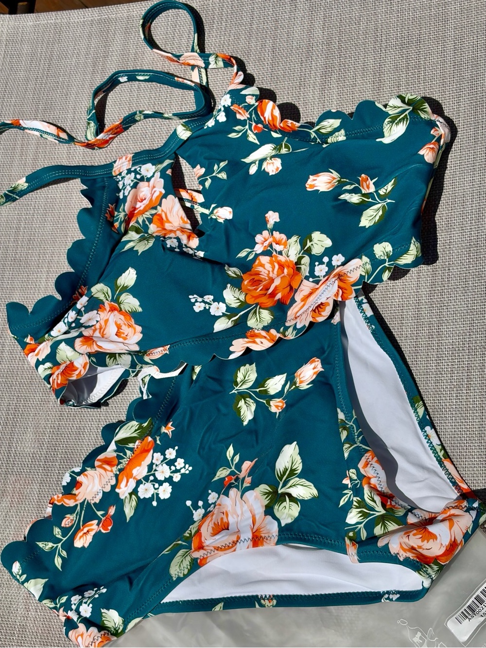 Cupshe Teal 2 Piece Swimsuit with Orange Flower Print